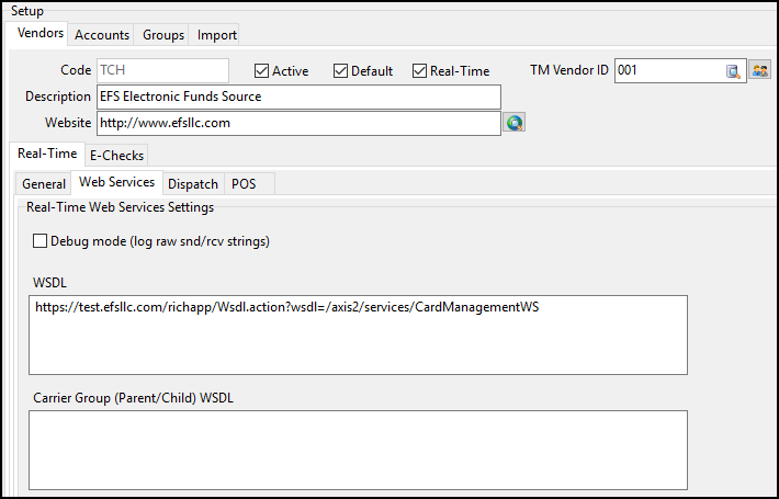 The Web Services tab.