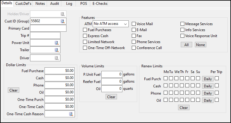 The Comdata Details tab.