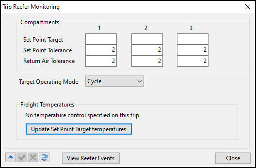 The Trip Reefer Monitoring window.