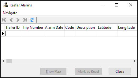The Reefer Alarms window.