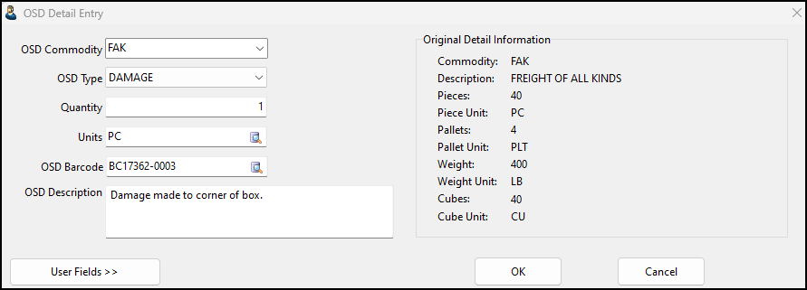 The OSD Detail Entry window.