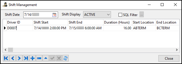 The Shift Management window.