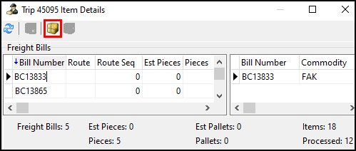 The Trip Item Details window.