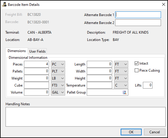 The Barcode Item Details window.