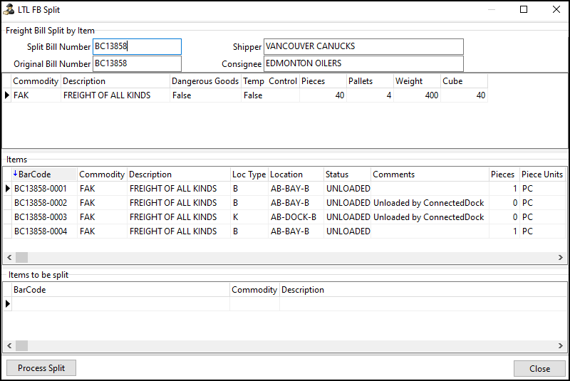 The LTL FB Split window.