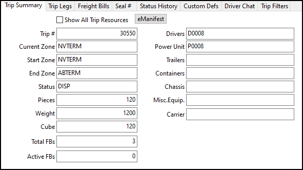 The Trip Summary tab