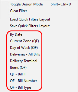 "A shortcut menu with the Quick Filters emphasized.