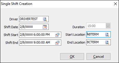 Options to choose a shift start and end date