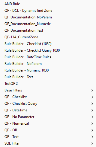 A filter list sorted by group.