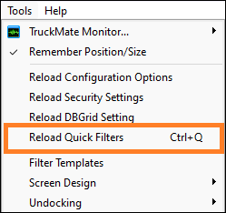 The Reload Quick Filters option.