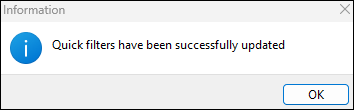A confirmation message that says that Quick Filters have been updated.