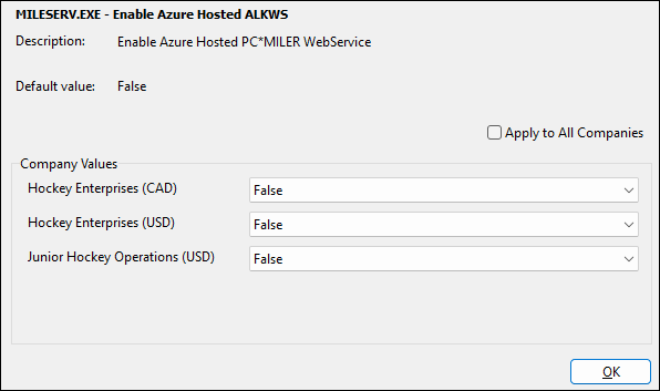 The Enabled Azure Hosted ALKWS app config.