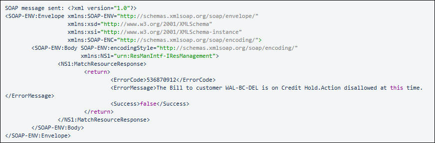 A credit hold error message.