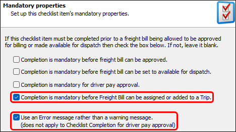 The checklist item options.