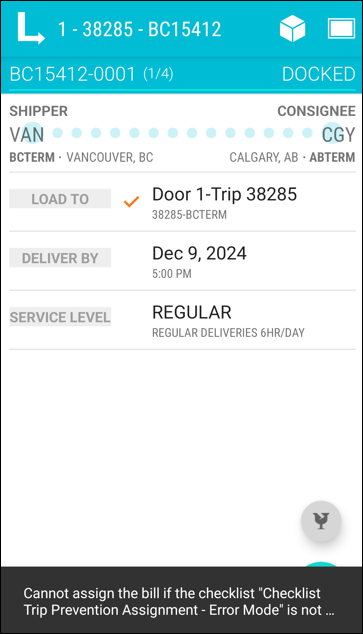 An error message listing a specific item.