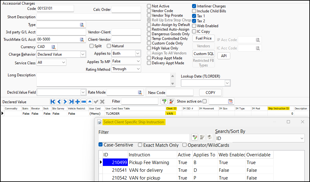 The Ship Instruction window.