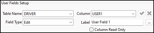 The DRIVER User Fields setup pane.