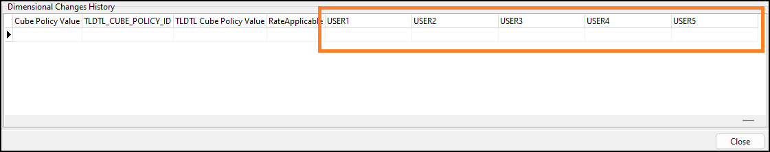 The Dimensional Changes History grid featuring the user fields.
