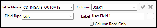 The CD_INGATE_OUTGATE User Fields setup pane.