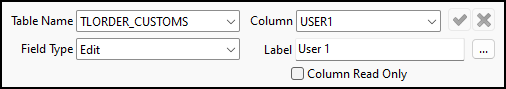 The TLORDER_CUSTOMS User Fields setup pane.