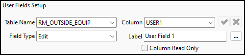 The RM_OUTSIDE_EQUIP User Fields Setup pane.
