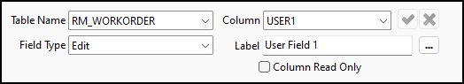 The RM_WORKORDER User Fields setup pane.