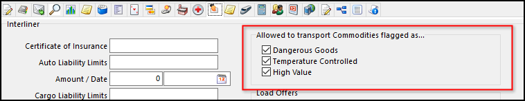 The Allowed to transport Commodities flagged as pane.