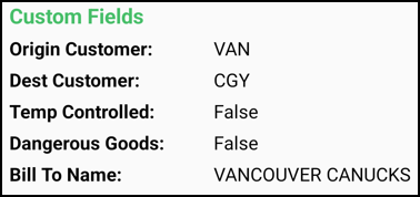 The Custom Fields section of the freight bill summary.