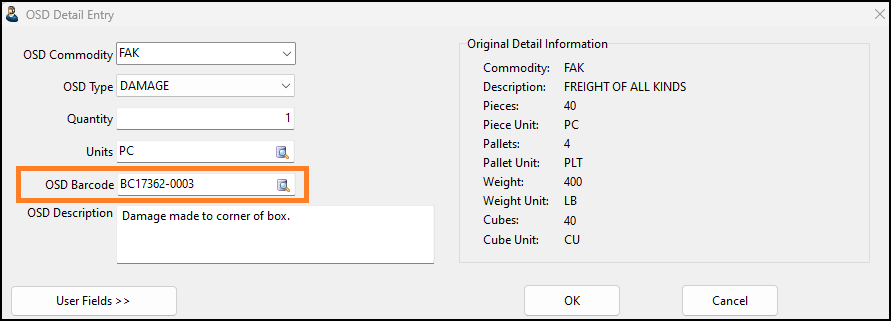 The OSD Barcode field.
