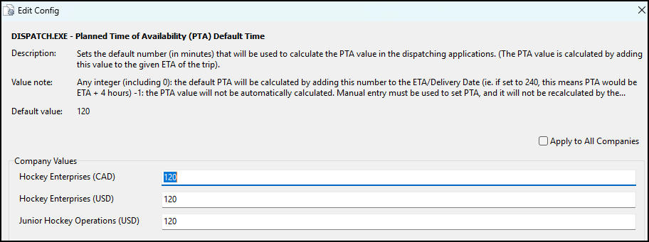 The Planned Time of Availability Default Time app config.
