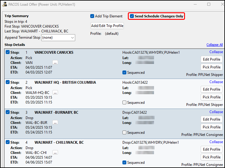 The Send Schedule Changes Only checkbox.
