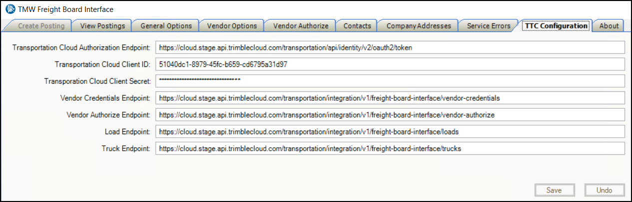 The TTC Configuration tab.