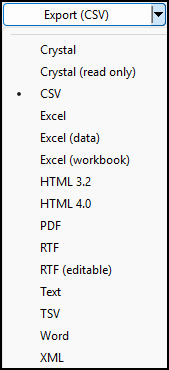 A dropdown list of file formats.