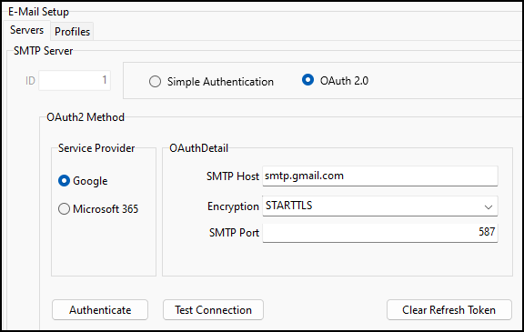 The E-Mail Setup page.