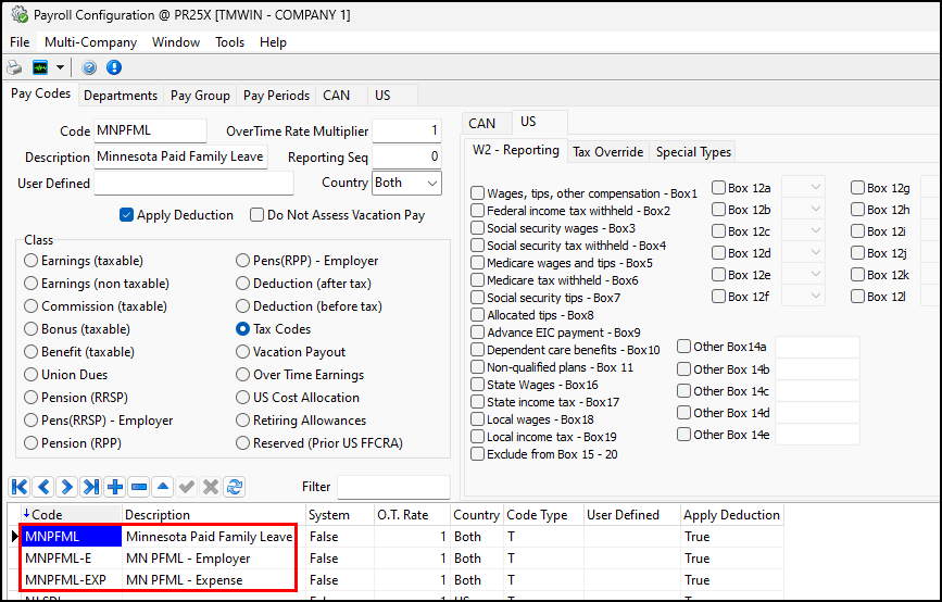 A grid with three MN PFML codes.