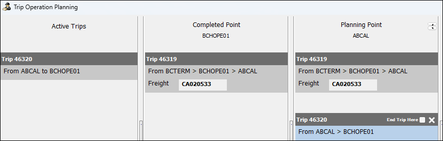 Trip Operation Planning with gray trip movements.