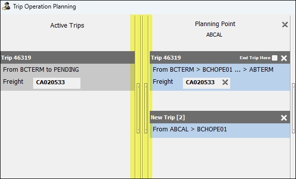 Trip Operation Planning columns that can be collapsed or expanded.