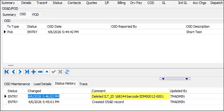 The Status History tab.