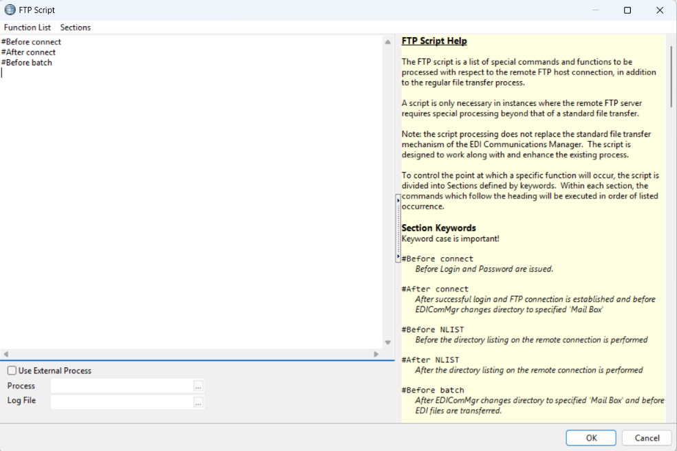 The FTP Script window.