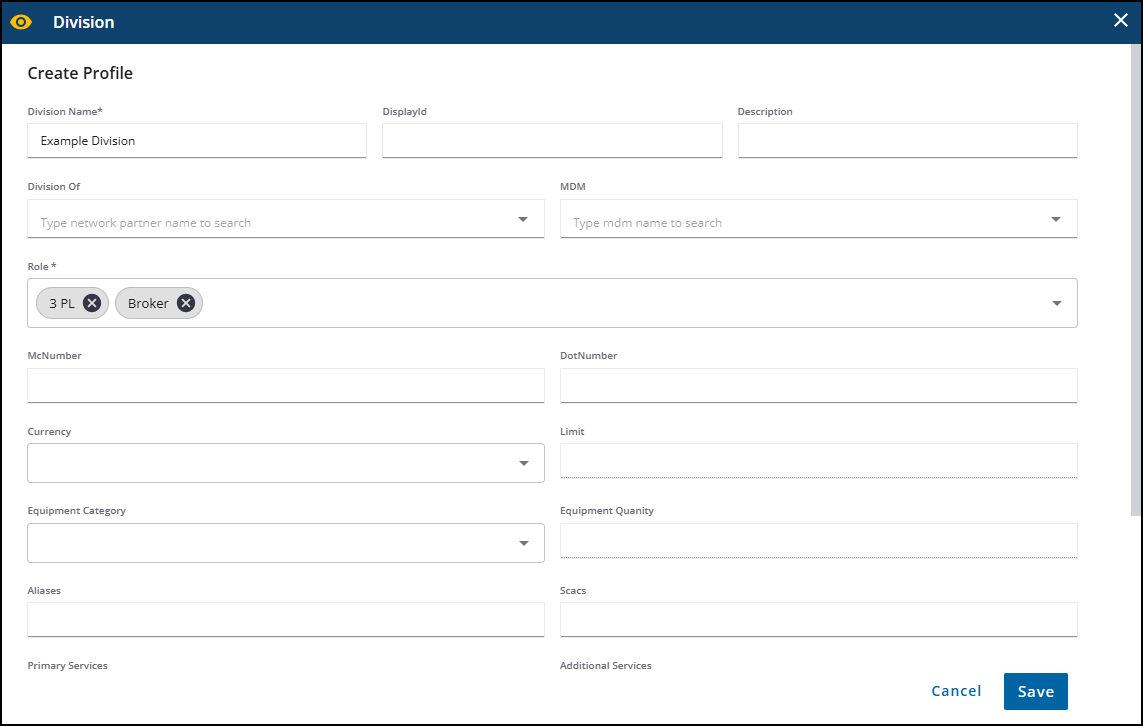 The Create Profile window.