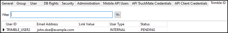 An internal pending user on the Trimble ID tab.