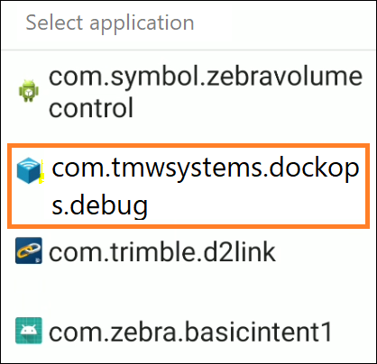 The applications list with an option emphasized.