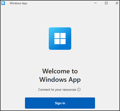 The Windows App sign in screen.