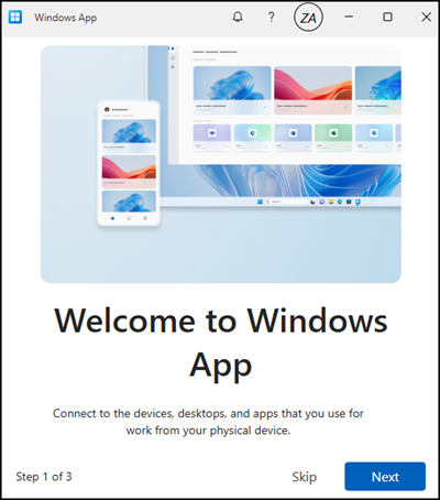 The Welcome to Windows App window.