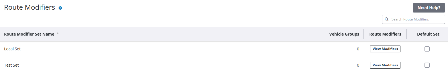 Route Modifiers page in Account Manager