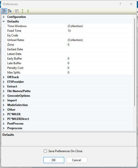 default preferences