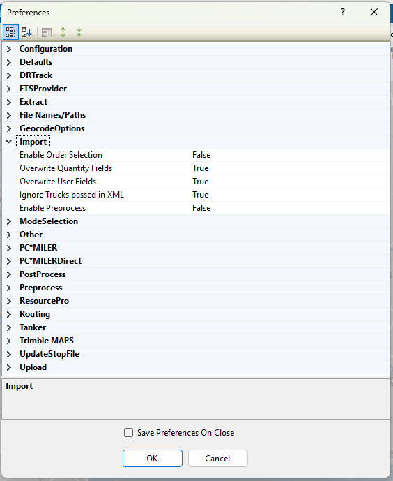import preferences
