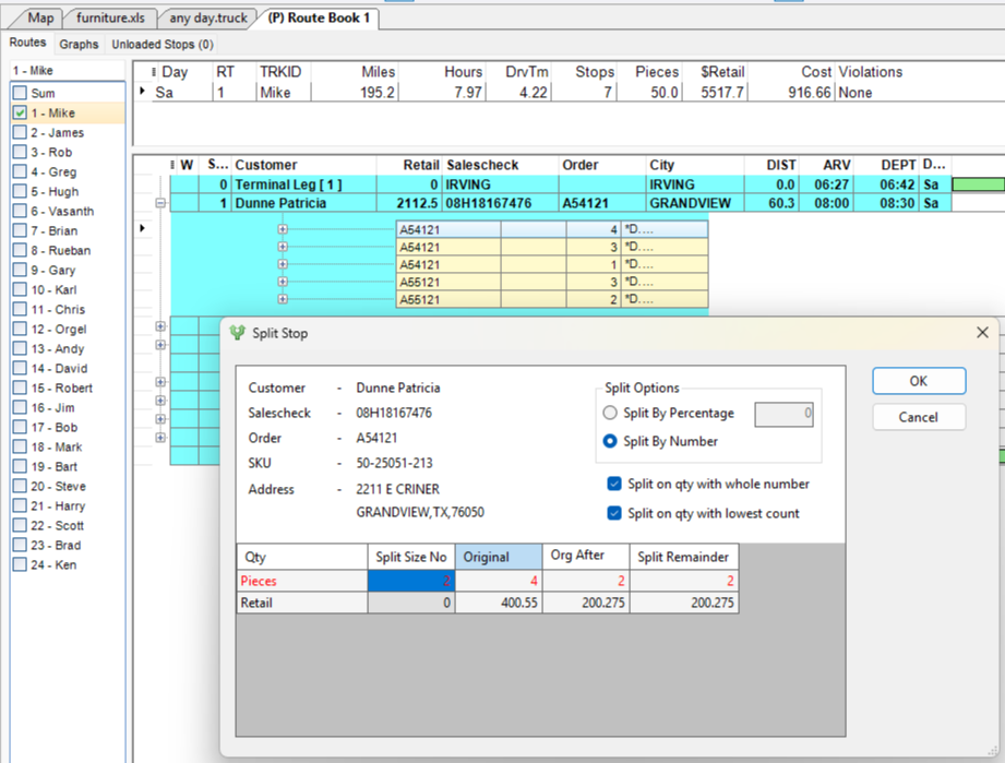manual split bynumber