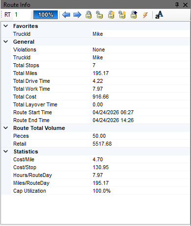 route info tab toolbar