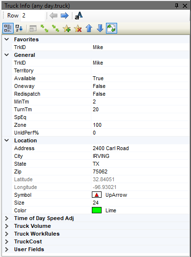 truck info screen toolbar